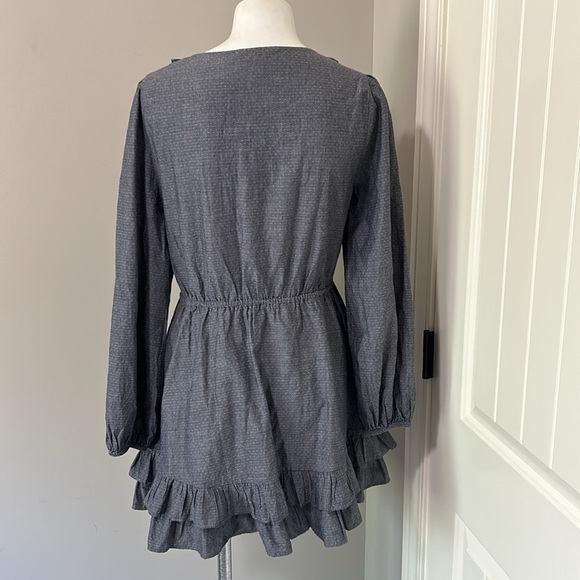 Cleobella Mini Dress Ruffle Tiered Button Front Long Sleeve Tie Waist Sz S - Picture 5 of 11